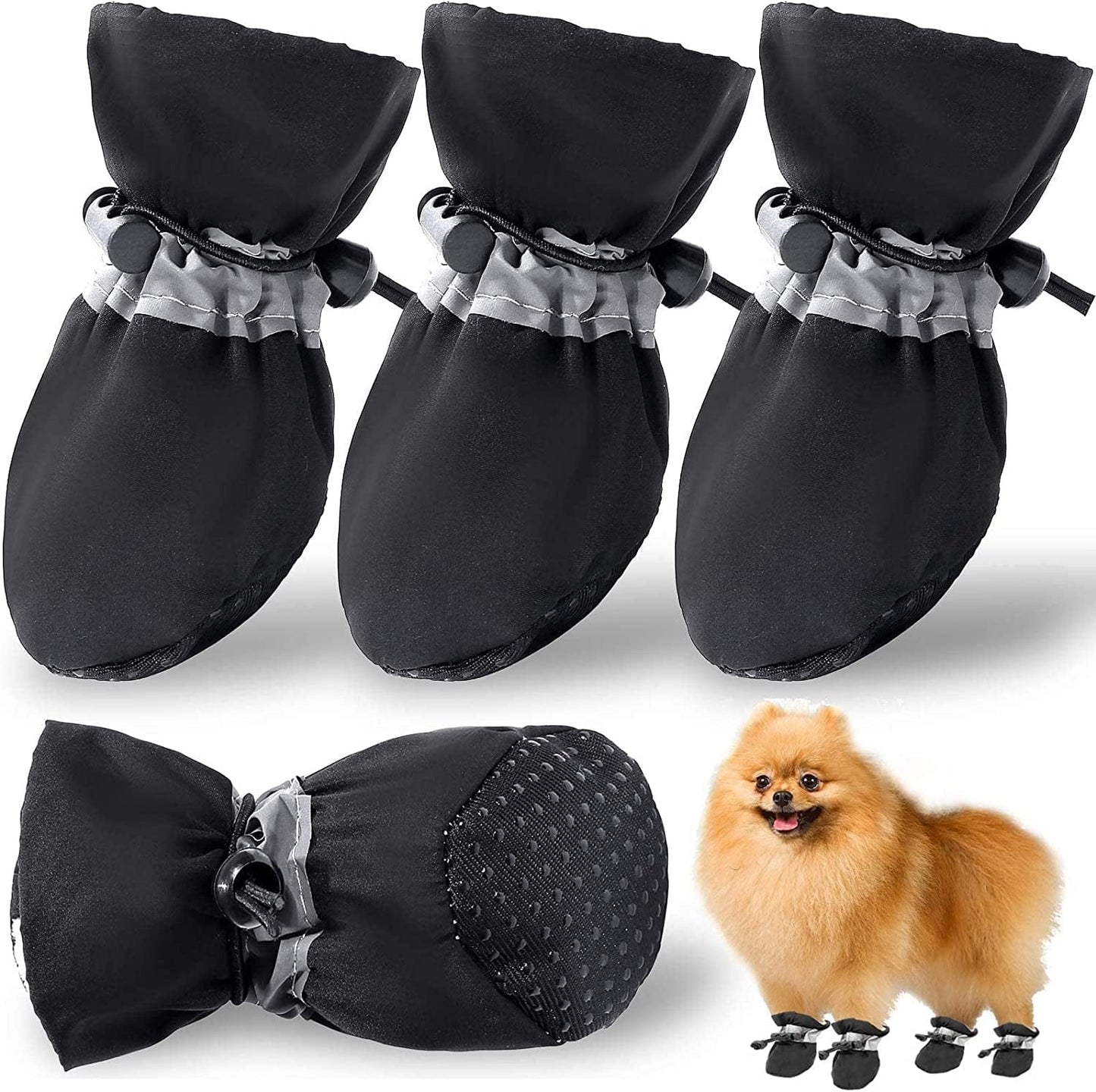 Dog Shoes for Winter, Dog Booties with Reflective Straps for Hot Pavement, Anti-Slip Dog Boots and Paw Protector for Small Medium Dogs 4PCS Animals & Pet Supplies > Pet Supplies > Dog Supplies > Dog Apparel HOOLAVA Black Size 5: 1.57''(Width)