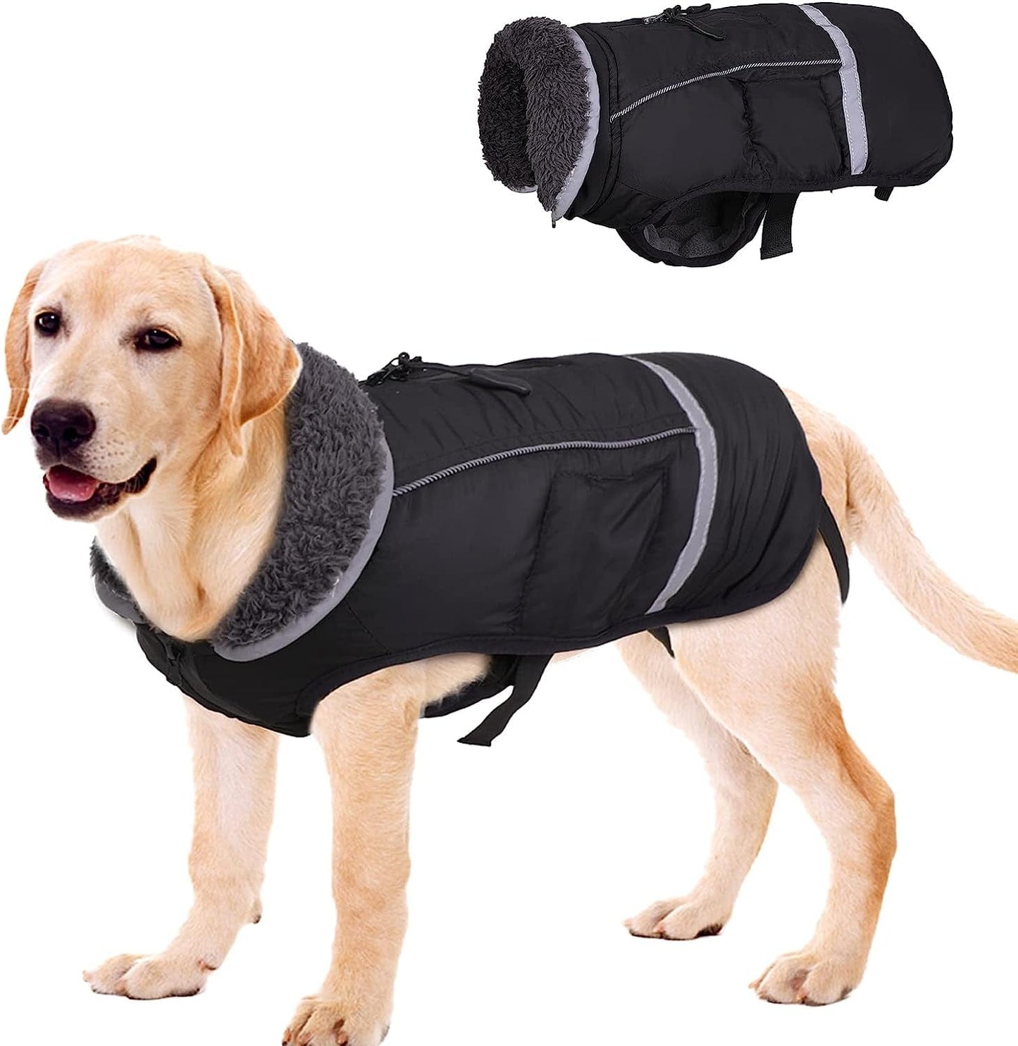 Dog Warm Coat, Doggie Winter Fleece Lining Turtleneck Jacket, Pet Reflective Cold Weather Waterproof Windproof Clothes, Classic Doggy Soft Vest Outfits, Pets Clothing for Small Medium Large Dogs Puppy Animals & Pet Supplies > Pet Supplies > Dog Supplies > Dog Apparel DORA BRIDAL Black Large