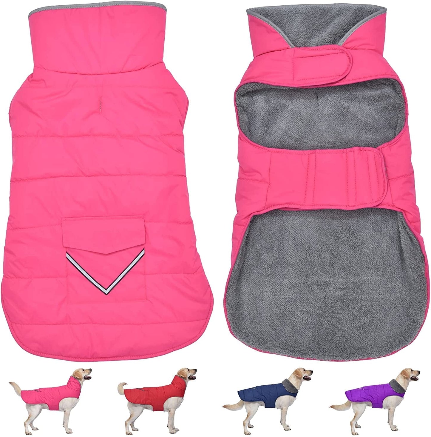 Dog Winter Coat, Dog Jacket with Pocket and Reflective Strip, Windproof Waterproof Dog Sweater, Puppy Clothes Warm Pet Winter Vest for Small Medium Extra Large Dogs Pet (Blue, XL) Animals & Pet Supplies > Pet Supplies > Dog Supplies > Dog Apparel Petglad Pink XL(Chest Girth:23.6-30.7")