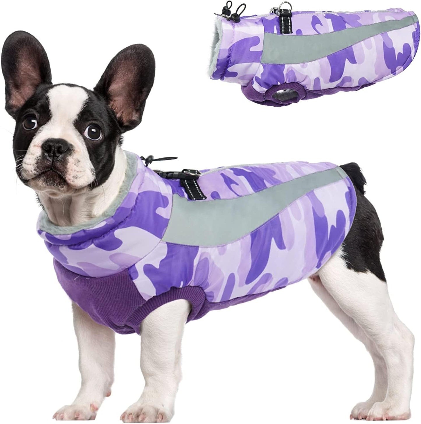 Dog Winter Coat, FUAMEY Soft Fleece Lined Warm Dog Jacket Winter Waterproof Windproof Camouflage Dog Fleece Vest for Cold Weather, Reflective Cozy Dog Coat Dog Apparel for Small Medium Large Dogs Animals & Pet Supplies > Pet Supplies > Dog Supplies > Dog Apparel FUAMEY purple Medium(chest:21in)