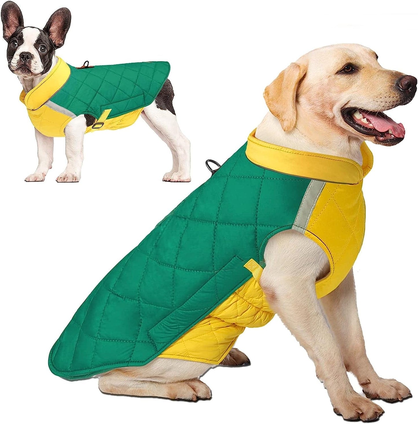 Dog Winter Coat Quilted Adjustable Snowsuit Reflective Warm Fleece Jacket Waterproof Windproof Dog Cold Weather Clothes Vest Apparel for Dog Gray+Blue L Animals & Pet Supplies > Pet Supplies > Dog Supplies > Dog Apparel SunnyLisa Green+Yellow XL(Chest20.8'',Neck14.5'',Back14.1'')