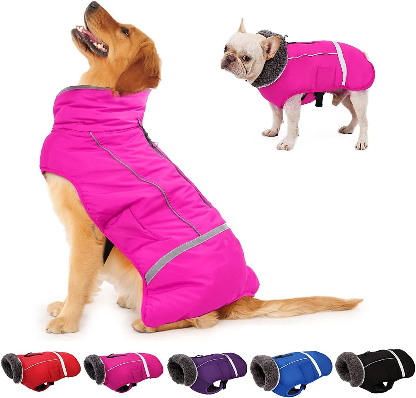 Dogcheer Warm Dog Coat, Fleece Collar Winter Dog Clothes, Reflective Pet Jacket Apparel for Cold Weather, Waterproof Windproof Puppy Snowsuit Vest for Small Medium Large Dogs Animals & Pet Supplies > Pet Supplies > Dog Supplies > Dog Apparel Dogcheer Pink M(Chest Girth 14.5"-25.5")