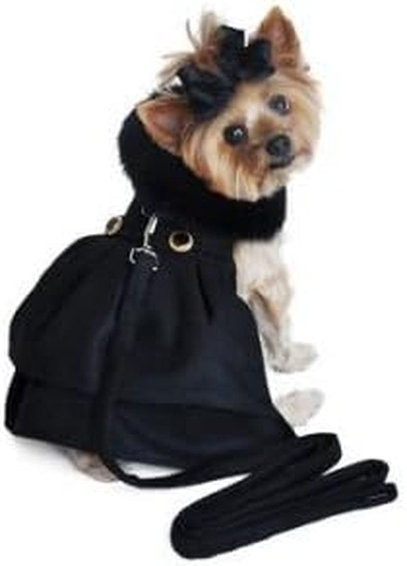 DOGGIE DESIGN Black Wool and Black Fur Dog Harness Coat (L) Animals & Pet Supplies > Pet Supplies > Dog Supplies > Dog Apparel Doggie Design xs