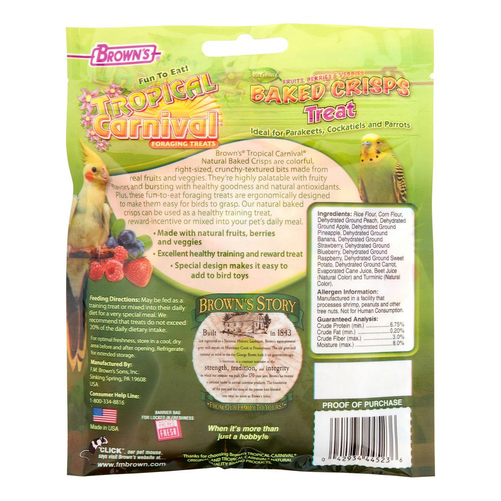 Brown'S Tropical Carnival Baked Crisps Bird Treat, 0.8 Oz Animals & Pet Supplies > Pet Supplies > Bird Supplies > Bird Treats F.M. BROWN'S SONS, INC.