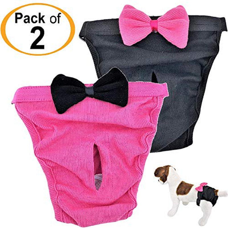 Funnydogclothes Pack of 2 Dog Diapers for Female Girl Cat Puppy for Small and Large Pet 100% Cotton Pink Black (XL/XXL Waist 22"- 32") Animals & Pet Supplies > Pet Supplies > Dog Supplies > Dog Diaper Pads & Liners FunnyDogClothes