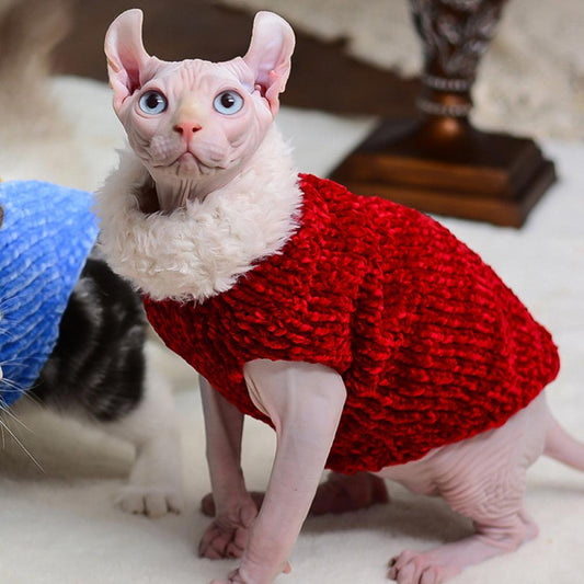 Cat Clothes Winter Warm Faux Fur Sweater Outfit, Fashion High Collar Coat for Cats and Small Dogs Apparel, Hairless Cat Shirts Sweaters Animals & Pet Supplies > Pet Supplies > Dog Supplies > Dog Apparel Wisremt M Red 