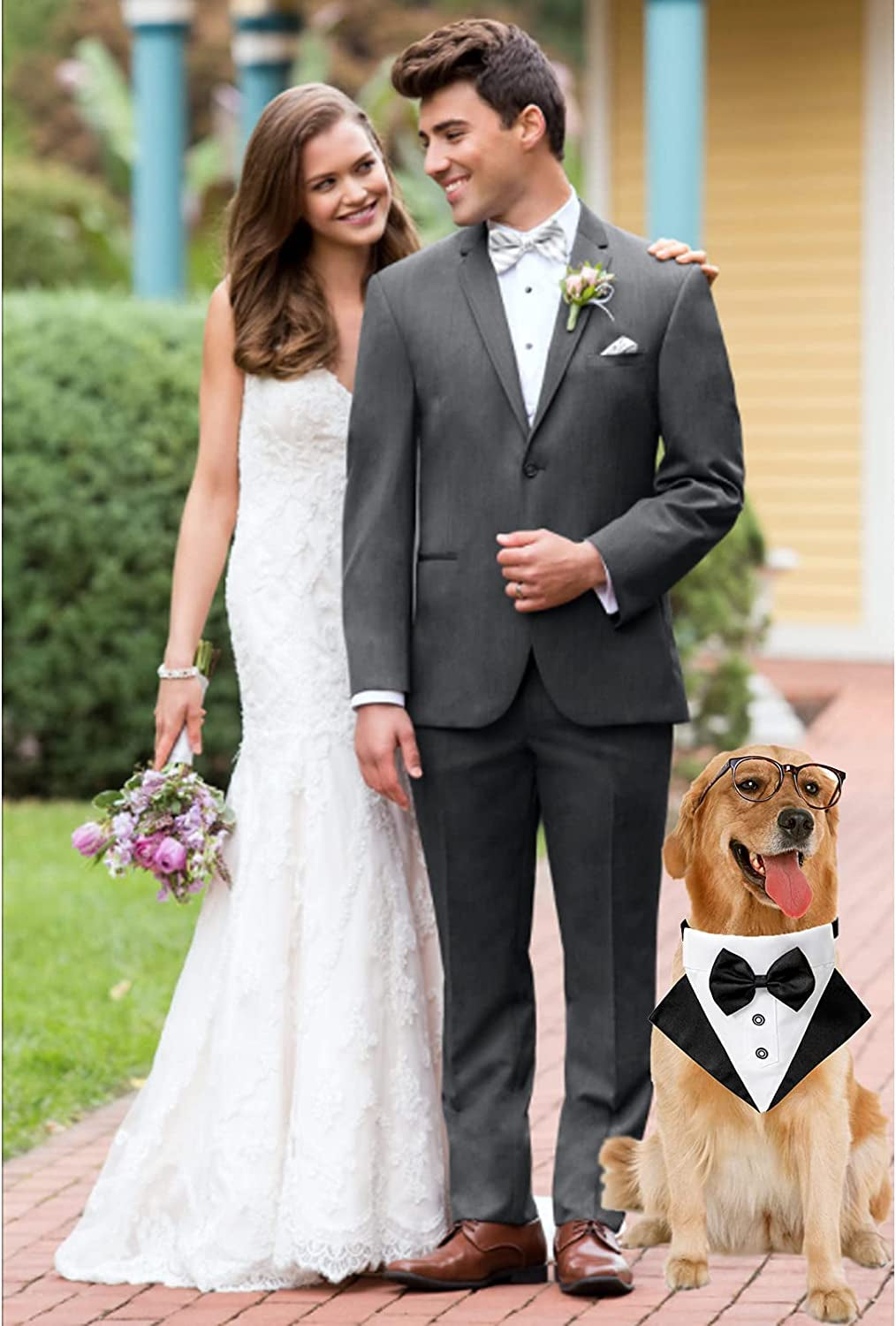 Formal Dog Tuxedo Bandana Dog Wedding Bandana Collar Dog Collar with Bow Tie Adjustable Dog Bowtie Collar Bandana for Small Medium Large Dog Pet (Balck, L) Animals & Pet Supplies > Pet Supplies > Dog Supplies > Dog Apparel ISMARTEN