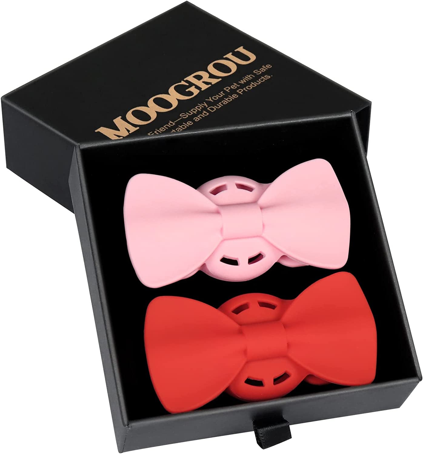 MOOGROU Airtag Dog Collar Holder(2 Pack) Compatible with Apple Airtag Tracker,Premium Silicone Bowtie Airtag Case for Pet Loops,Lightweight Air Tag Holder for Cat Collar Electronics > GPS Accessories > GPS Cases MOOGROU Pink+Red XS/S 3/4"