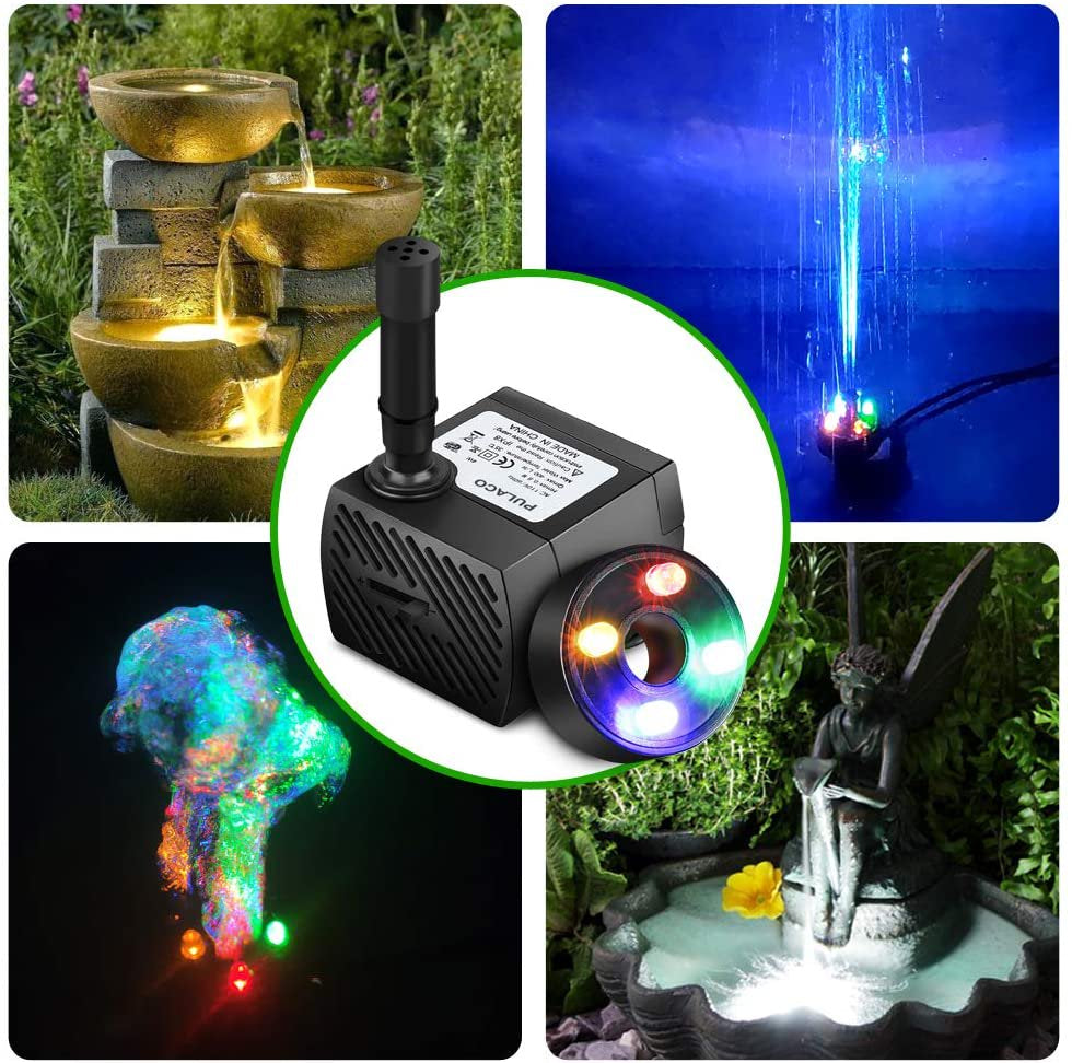 Mini Fountain Pump with LED Light (50GPH 3W ) for Water Features, Fish Pond, Outdoor Fountain, Aquariums, Indoor Fountain, Home Décor Fountain Animals & Pet Supplies > Pet Supplies > Fish Supplies > Aquarium & Pond Tubing Hyummo