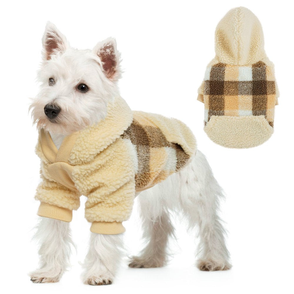 ROZKITCH Thick Dog Winter Clothes Dog Hoodie Pullover Jacket Plaid Grid Pattern Beige Thermal Coat Pet Apparel for Puppy Small Medium Dogs Animals & Pet Supplies > Pet Supplies > Dog Supplies > Dog Apparel ROZKITCH XS