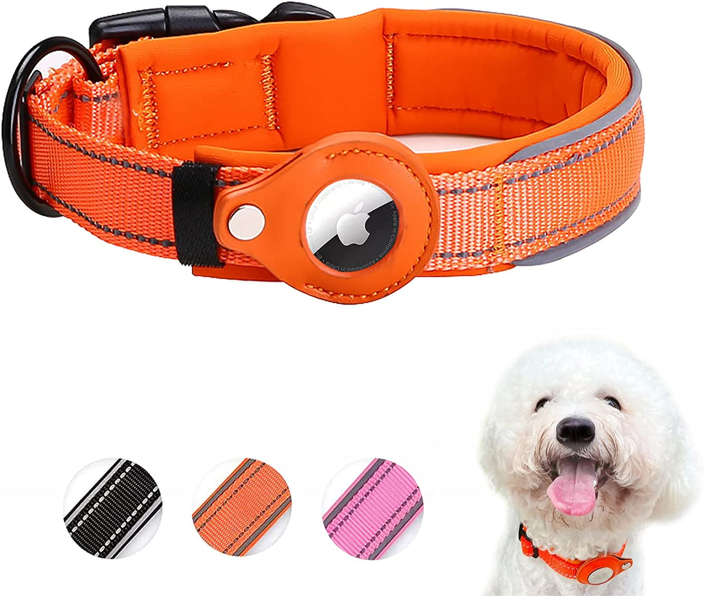 Dog Tracking Collar for Apple Airtag- Reflective Pet Collar with Airtag Holder Case, Adjustable, Durable, Stylish, Padded, Heavy-Duty Dog Collars - S, M, L, XL Size Electronics > GPS Accessories > GPS Cases ELLOY Orange S 