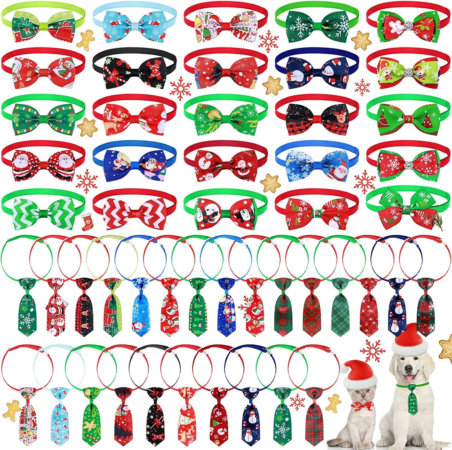 50 Pieces Summer Pet Dog Bow Tie Collar Set Includes 25 Dog Neckties and 25 Dog Bow Ties Adjustable Dog Bowties Neckties Collars for Dogs Cat Decoration Animals & Pet Supplies > Pet Supplies > Dog Supplies > Dog Apparel Saintrygo Stylish Pattern