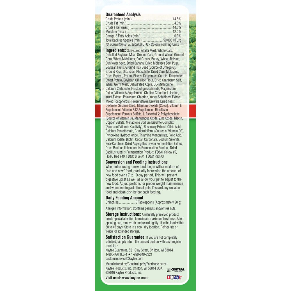 Kaytee Fiesta Chinchilla Food 2.5 Pound Bag Animals & Pet Supplies > Pet Supplies > Small Animal Supplies > Small Animal Food Central Garden and Pet