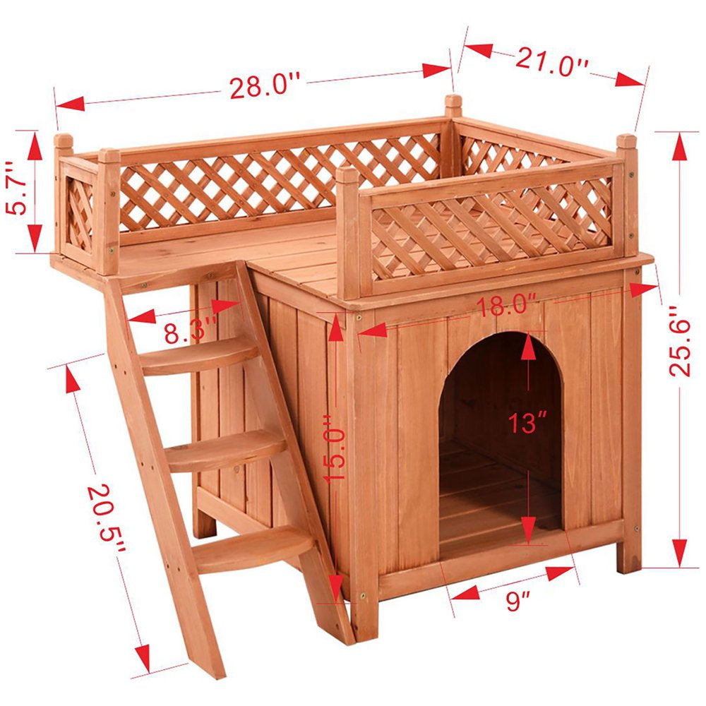 Costway Wooden Puppy Pet Dog House Wood Room In/Outdoor Raised Roof Balcony Bed Shelter Animals & Pet Supplies > Pet Supplies > Dog Supplies > Dog Houses Costway