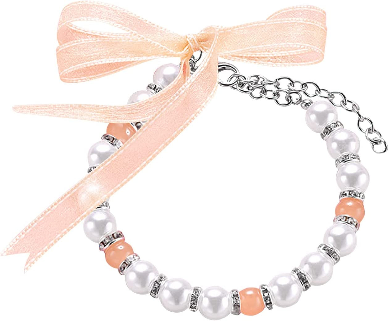 Cat Collars Boy Pearl Bow Chain Adjustable Pet Collar Cat Bow Ties Soft Breathable Adjustable Nylon Dog Collars Animals & Pet Supplies > Pet Supplies > Dog Supplies > Dog Apparel TTBDWiian Orange Large