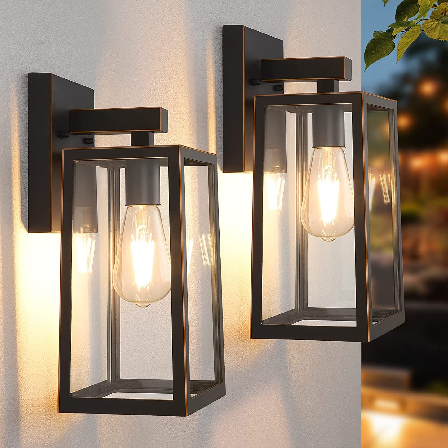 Maxvolador Outdoor Wall Sconce, Exterior Waterproof Wall Lantern Light Fixtures, Black Porch Lights with Toughened Glass Shade, Anti-Rust E26 Socket Front Door Wall Mount Lighting for Garage, 2 Pack Animals & Pet Supplies > Pet Supplies > Dog Supplies > Dog Apparel MAXvolador Oil-Rubbed Bronze