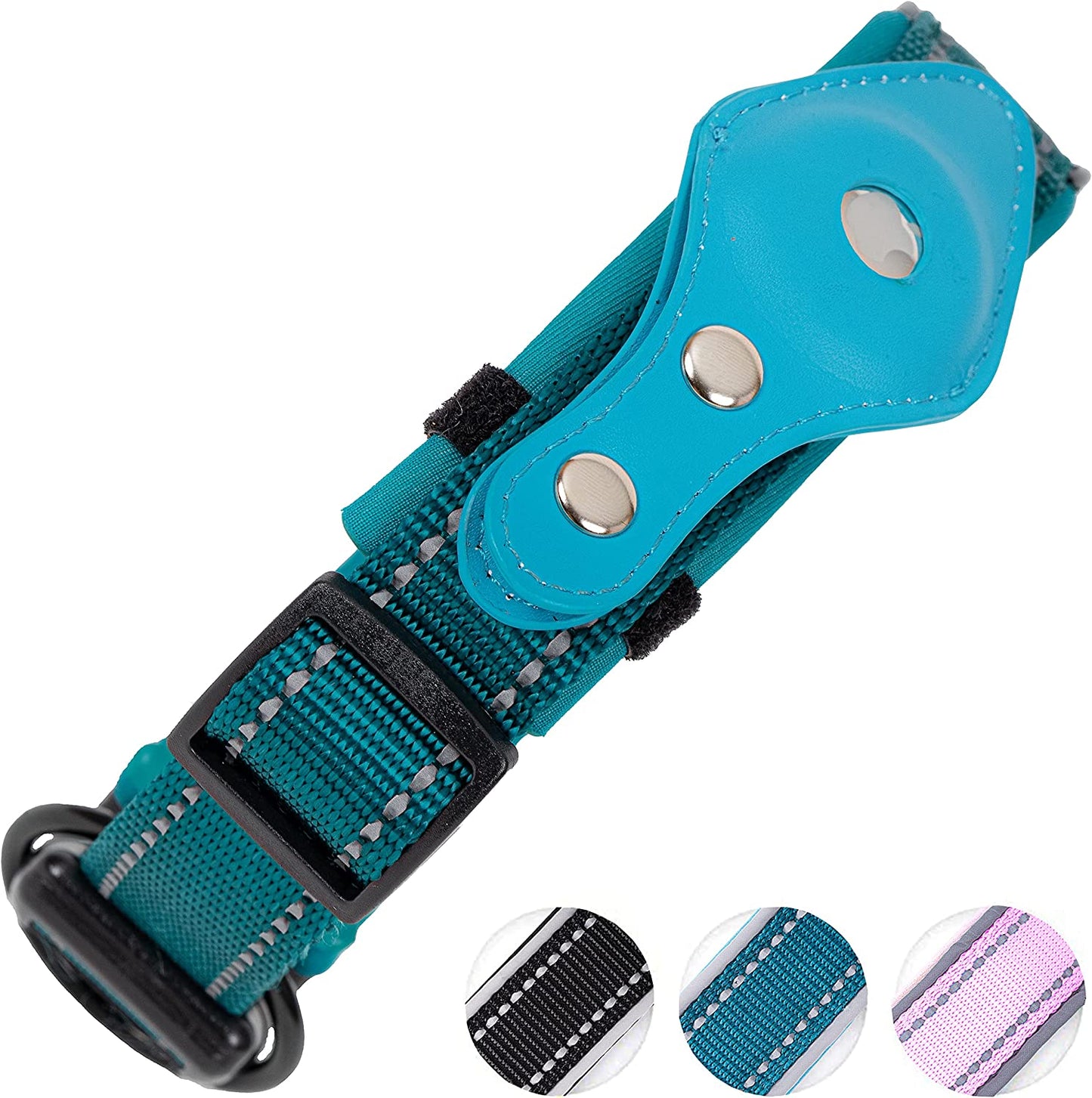 Safe Paws Reflective Airtag Dog Collar with Soft Neoprene - Our Durable Airtag Collar Holder Uses Heavy Duty Buttons to Secure Your Airtag - Air Tag Collars for Small Medium Large & XL Dogs Electronics > GPS Accessories > GPS Cases Safe Paws Blue Small
