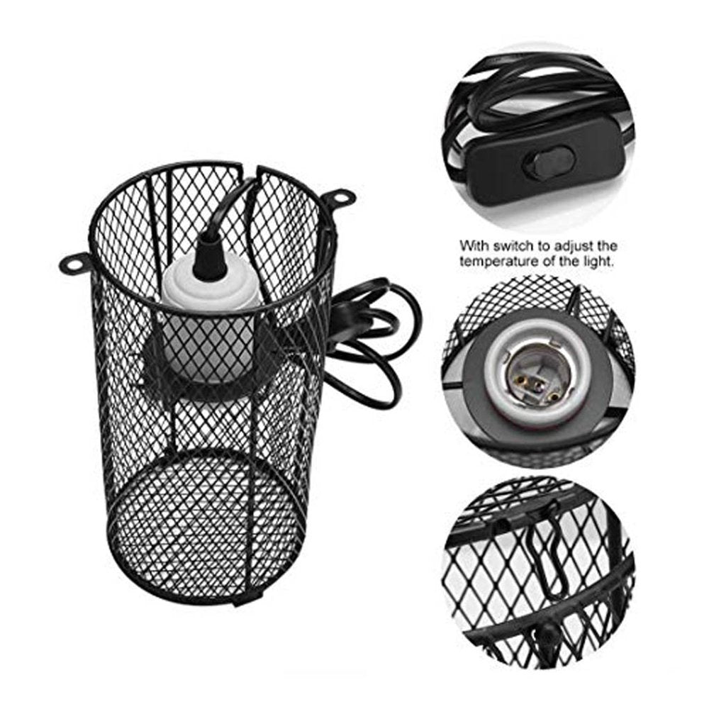 Reptile Ceramic Light Holder Shade Anti-Scald Heater Guard Pet Amphibian Heating Bulb Lampshade US Plug Linyer