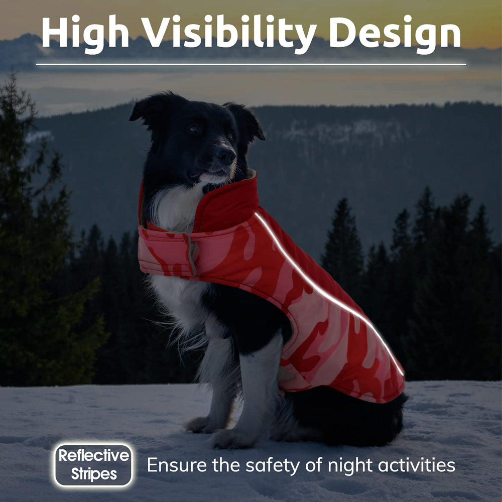 QBLEEV Reversible Dog Coat,Windproof Cozy Dog Cold Weather Apparel Fleece Lined Winter Warm Dog Jacket Dog Vest for Small Medium and Large Dogs,Reflective Dog Camo Clothes with Leash Hole Animals & Pet Supplies > Pet Supplies > Dog Supplies > Dog Apparel QBLEEV