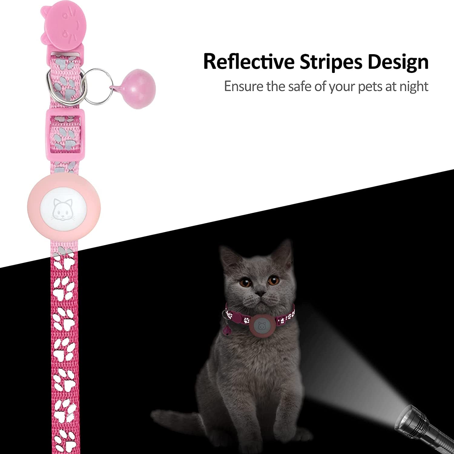 Airtag Cat Collar with Breakaway Bell, Reflective Paw Pattern Strap with Air Tag Case for Cat Kitten and Extra Small Dog (Pink) Electronics > GPS Accessories > GPS Cases Kuaguozhe   