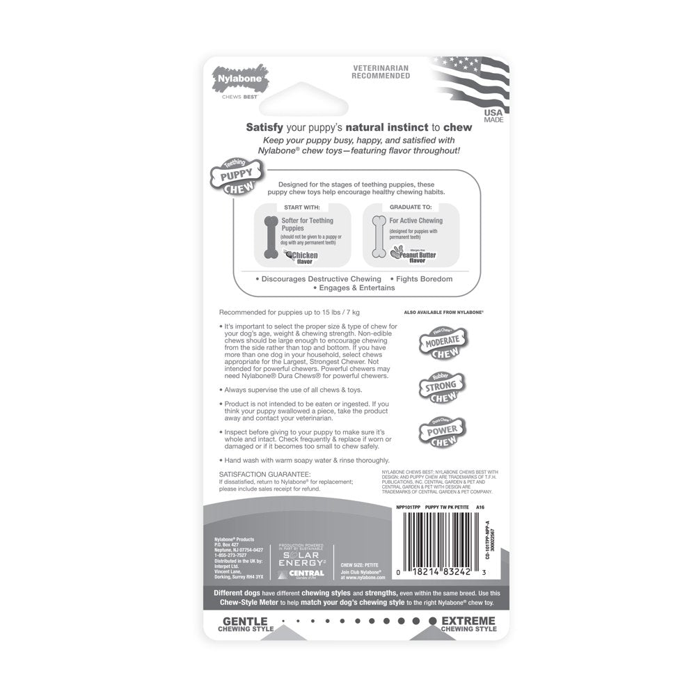 Nylabone Classic Puppy Chew Flavored Durable Dog Chew Toy Bones X-Small/Petite (2 Count) Animals & Pet Supplies > Pet Supplies > Dog Supplies > Dog Toys Central Garden and Pet