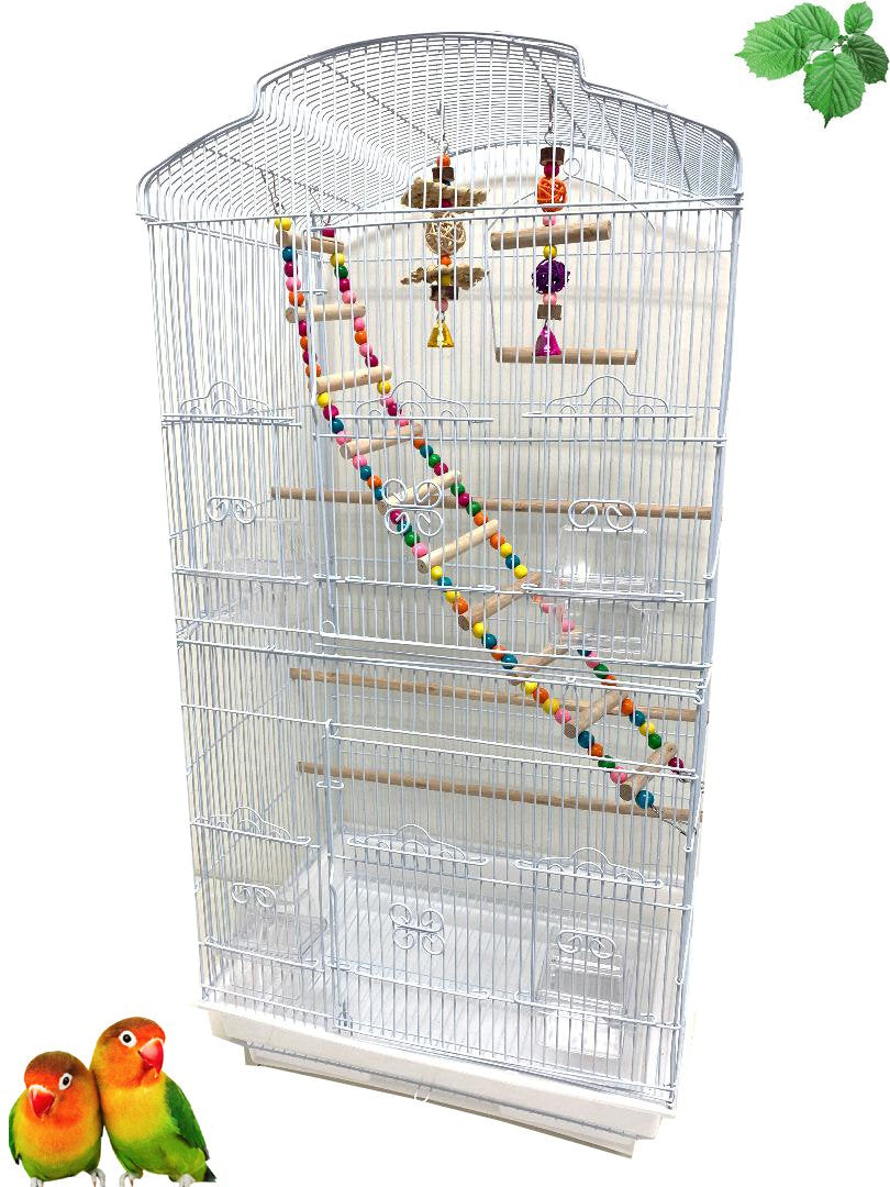 Large 36" Portable Hanging Travel Open Top Bird Flight Cage with Play Toys and 10-Step Cross Ladder for Parakeets Finches Canaries Lovebirds Small Quaker Parrots Cockatiels Budgie Green Cheek Conure Animals & Pet Supplies > Pet Supplies > Bird Supplies > Bird Toys Mcage