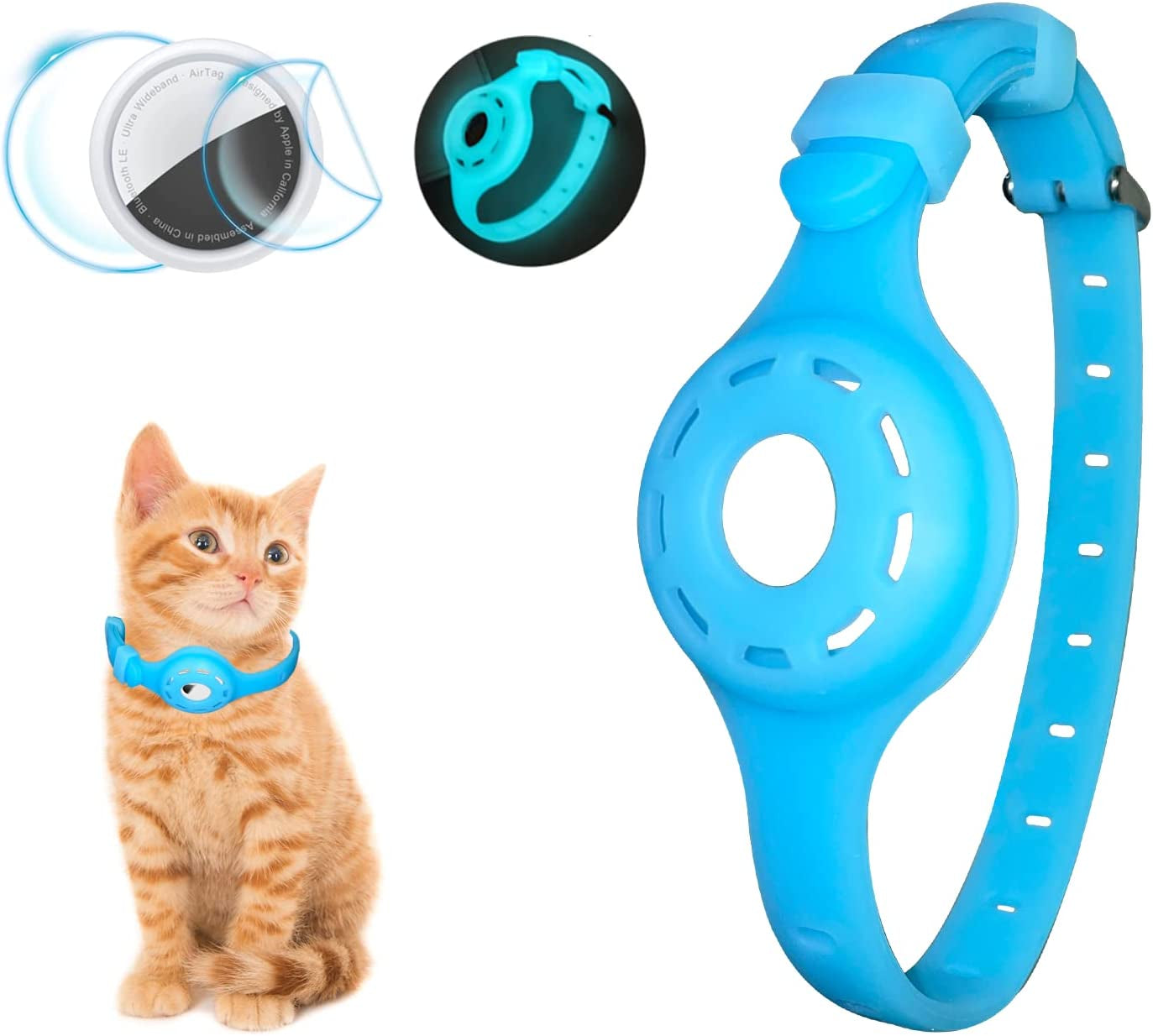 Airtag Cat Collar Airtag Dog Collar Holder with 1 HD Protective Film 4.8-12.8Inch Soft Silicone Dog Collars for Apple Airtag on Small Cats Small Dogs (Pink) Electronics > GPS Accessories > GPS Cases UMOPET Fluorescent Blue