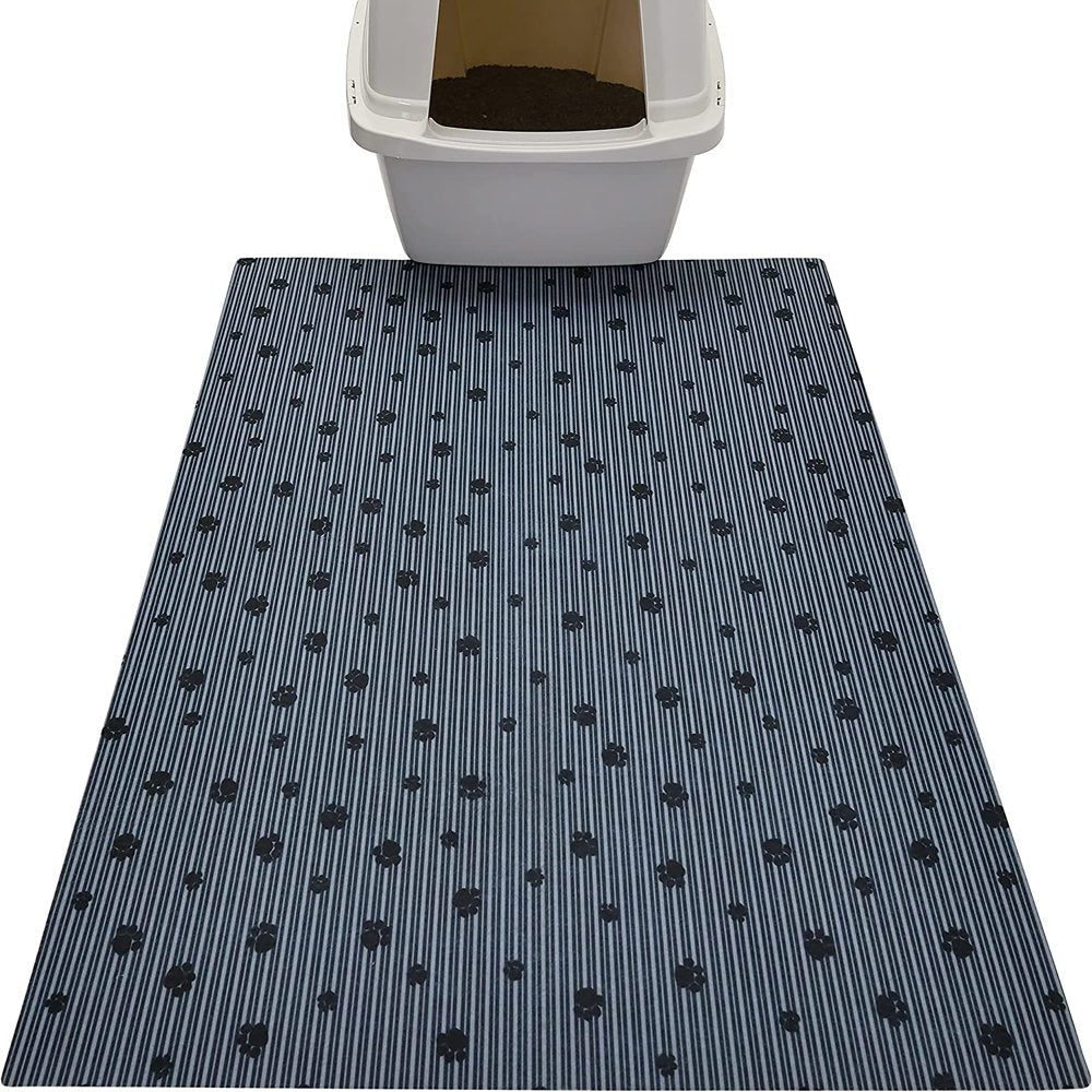 Drymate Original Cat Litter Mat, Contains Mess from Box for Cleaner Floors, Urine-Proof, Soft on Kitty Paws -Absorbent/Waterproof- Machine Washable, Durable (USA Made) Animals & Pet Supplies > Pet Supplies > Cat Supplies > Cat Litter Box Mats Drymate Extra Large (28" x 36") Grey Stripe Black Paw 