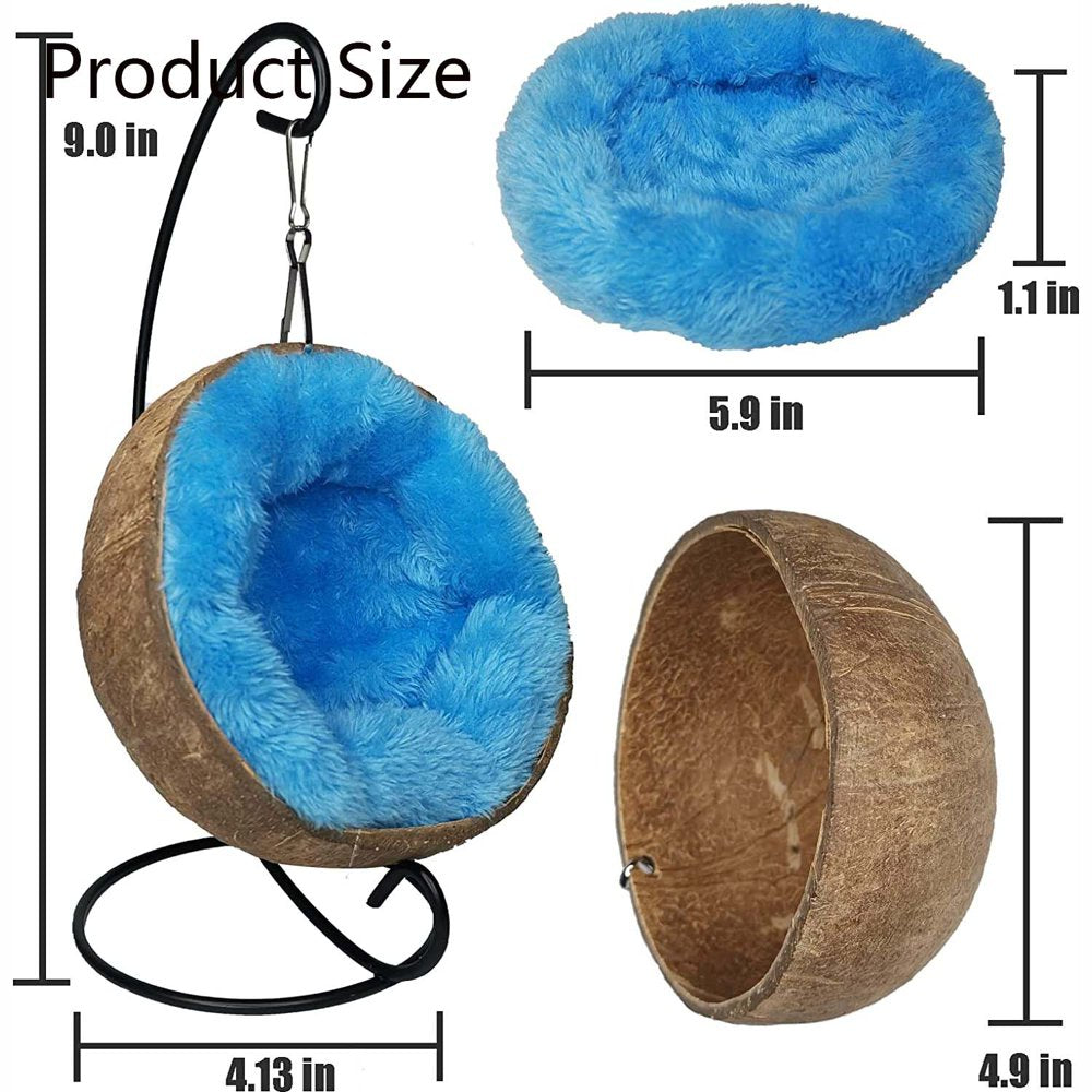 Coconut Hamster Hideout Hammock, Natural Raw Coco Husk Bed House with Warm Pad Small Animal Habitat Decor Hanging Coconut Shell Cage Accessories for Dwarf Hamster Gerbil Sugar Glider Mice Animals & Pet Supplies > Pet Supplies > Small Animal Supplies > Small Animal Habitats & Cages KOL PET