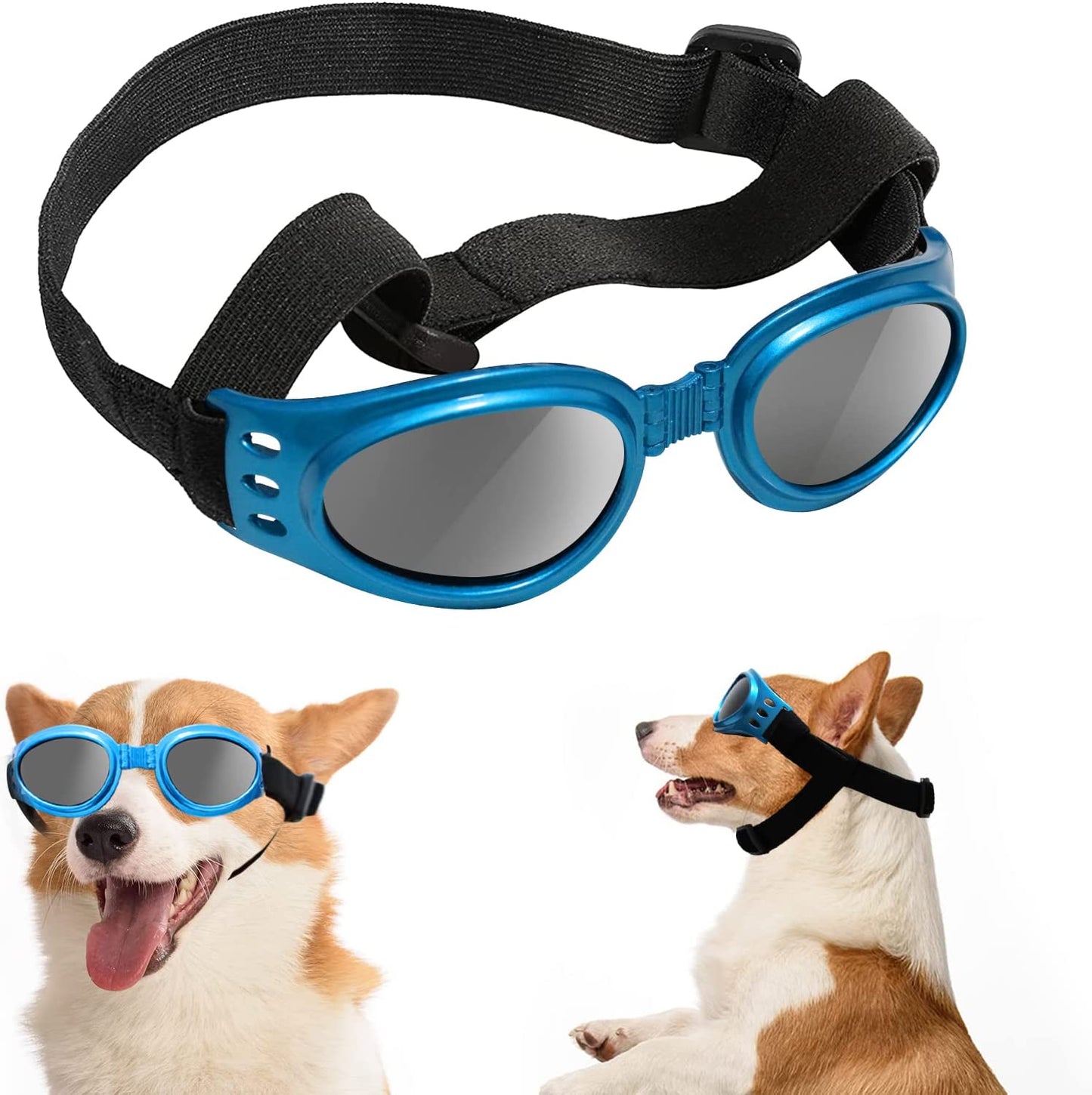 Franyyco Small Dog Sunglasses UV Protection Goggles with Adjustable Straps, Conditionable at Nose Bridge, Frame with Breathing Holes and High Density Sponge, Windproof Dustproof Anti-Fog Glasses Animals & Pet Supplies > Pet Supplies > Dog Supplies > Dog Apparel FranyyCo Blue