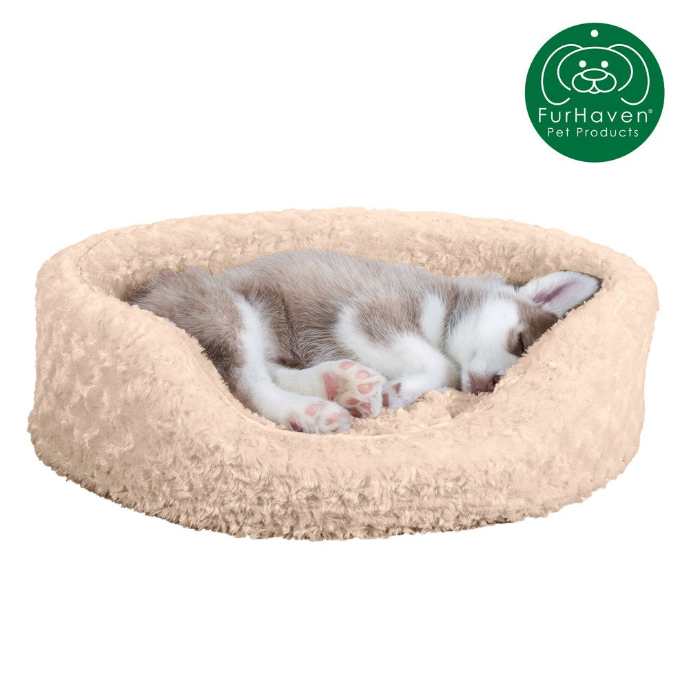Furhaven | Oval Ultra Plush Pet Bed for Dogs & Cats, Strawberry, Medium Animals & Pet Supplies > Pet Supplies > Cat Supplies > Cat Beds FurHaven Pet M Cream