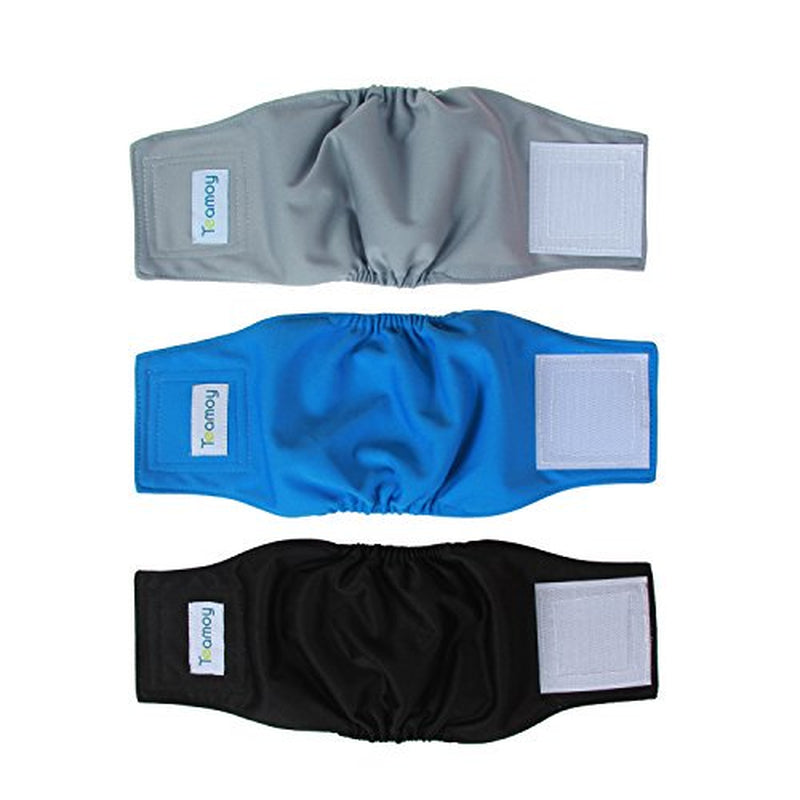 Teamoy Reusable Wrap Diapers for Male Dogs, Washable Puppy Belly Band Pack of 3 (XS, 7"-9" Waist, Black+ Gray+ Lake Blue) Animals & Pet Supplies > Pet Supplies > Dog Supplies > Dog Diaper Pads & Liners Damero INC