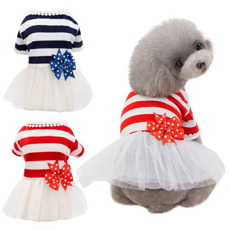 Dog Clothes female pet dress red stripe