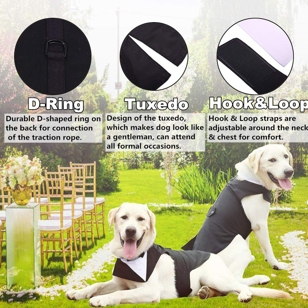 QBLEEV Dog Formal Tuxedo Suit for Medium Large Dogs,For Costume Wedding Party Outfit with Detachable Collar,Elegant Dog Apparel Bowtie Shirt and Bandana Set for Dress-Up Cosplay Holiday Wear Animals & Pet Supplies > Pet Supplies > Dog Supplies > Dog Apparel QBLEEV