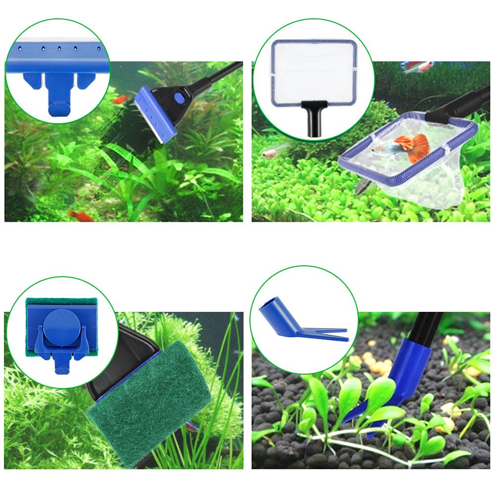 HOTBEST 5 in 1 Fish Tank Aquarium Cleaning Tool Glass Brush Plant Fork Algae Scraper Fishnet Cleaner Kit Fishing Net Plant Fork Algae Scraper Gravel Rake Animals & Pet Supplies > Pet Supplies > Fish Supplies > Aquarium Fish Nets HOTBEST