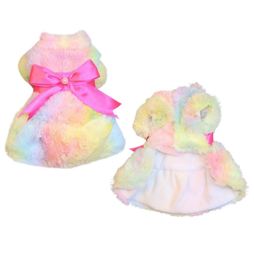 Hazel Tech Warm Pet Dog Dress Bowknot Leopard Dogs Skirt Fleece Soft for Small Puppy Dresses Pet Dog Cats Clothes Chihuahua Pug Apparel Animals & Pet Supplies > Pet Supplies > Cat Supplies > Cat Apparel Hazel Tech M Multicolor