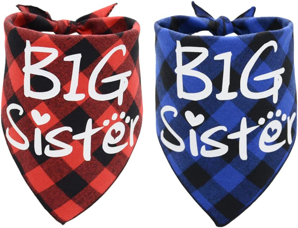 Big Brother Dog Bandanas Plaid Pregnancy Dog Bandana Reversible Triangle Bibs Pet Scarf Accessories Animals & Pet Supplies > Pet Supplies > Dog Supplies > Dog Apparel Busypaws Red Blue Green Big Sister