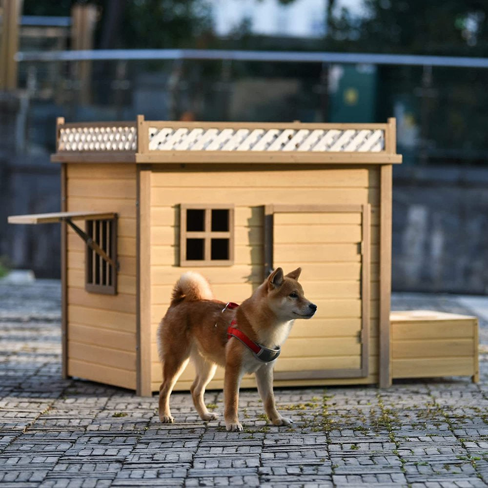 ANYSUN Large Wooden Dog House, Outdoor & Indoor with Porch, 2 Doors Animals & Pet Supplies > Pet Supplies > Dog Supplies > Dog Houses Anysun Natural