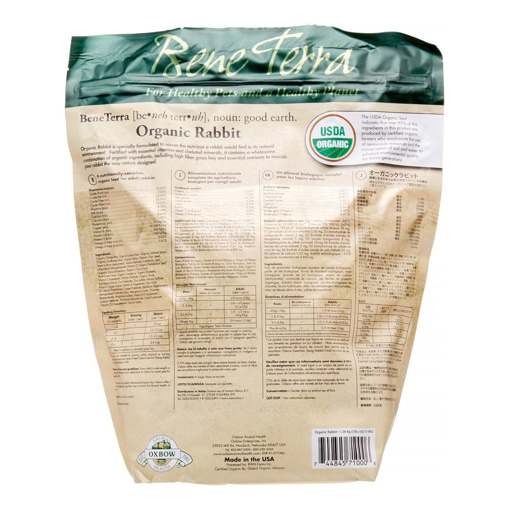 Oxbow Pet Products Bene Terra Organic Rabbit Dry Small Animal Food, 3 Lb Animals & Pet Supplies > Pet Supplies > Small Animal Supplies > Small Animal Food Mars Petcare