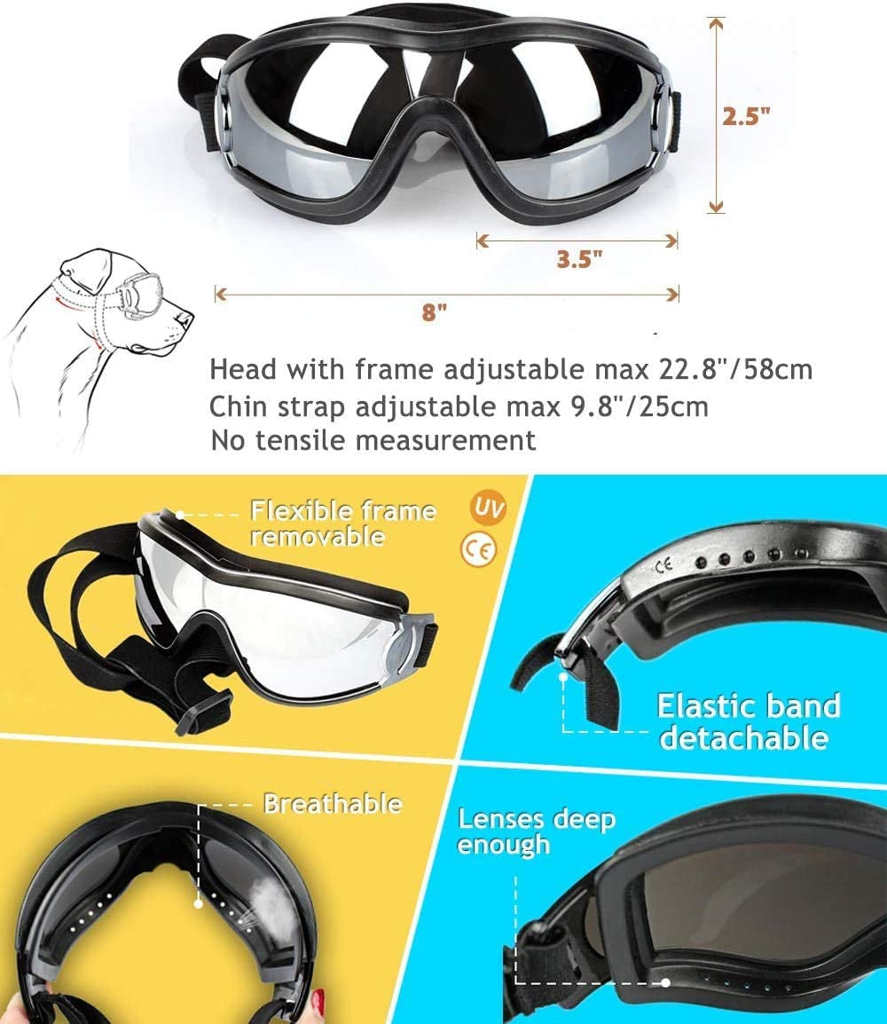 SQINAA Dog Goggles Large, Dog Sunglasses for Medium to Large Dogs, Dogs Glasses Animals & Pet Supplies > Pet Supplies > Dog Supplies > Dog Apparel SQINAA