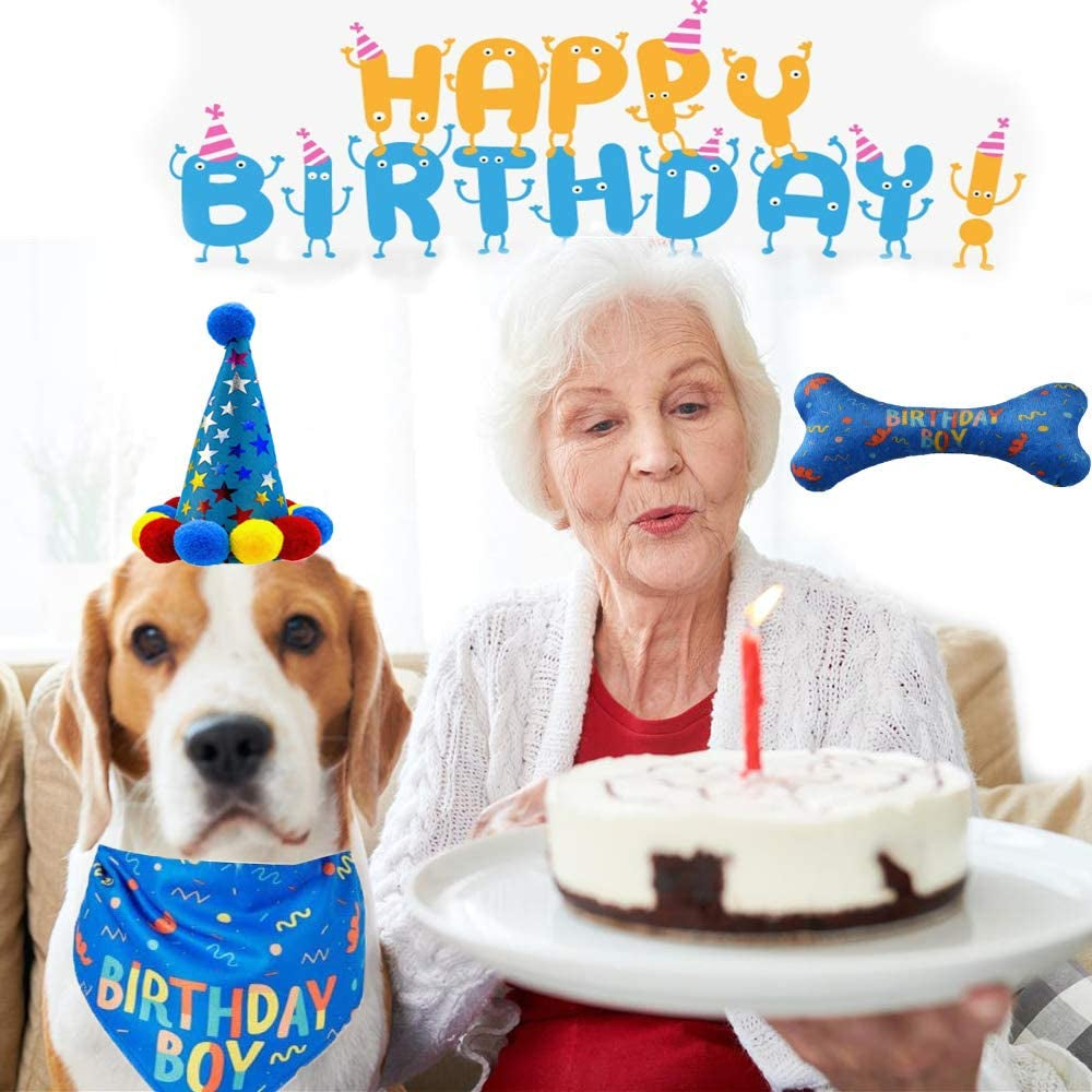 IDOLPET Dog Birthday Boy Bandana Hat Toy Set Pet Happy Birthday Party Supplies Triangle Bibs with Cute Bone Dog Birthday Scarf Accessories and Decoration for Doggy Large Dog – Blue… Animals & Pet Supplies > Pet Supplies > Dog Supplies > Dog Apparel COSBODA