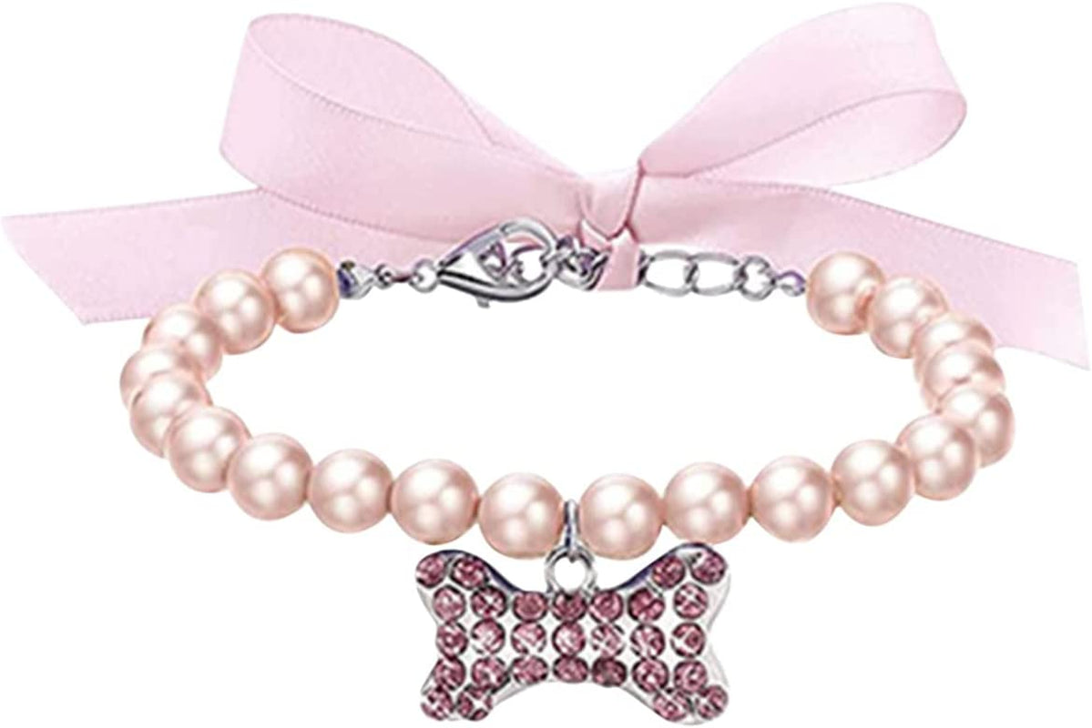 Pet Pearl Collar for Small Pet Cat Dogs Collar Dog Bone Adjustable Pendant Jewelry Cat Breakaway Collar Bow Tie (Purple, L) Animals & Pet Supplies > Pet Supplies > Dog Supplies > Dog Apparel SANG Pink S
