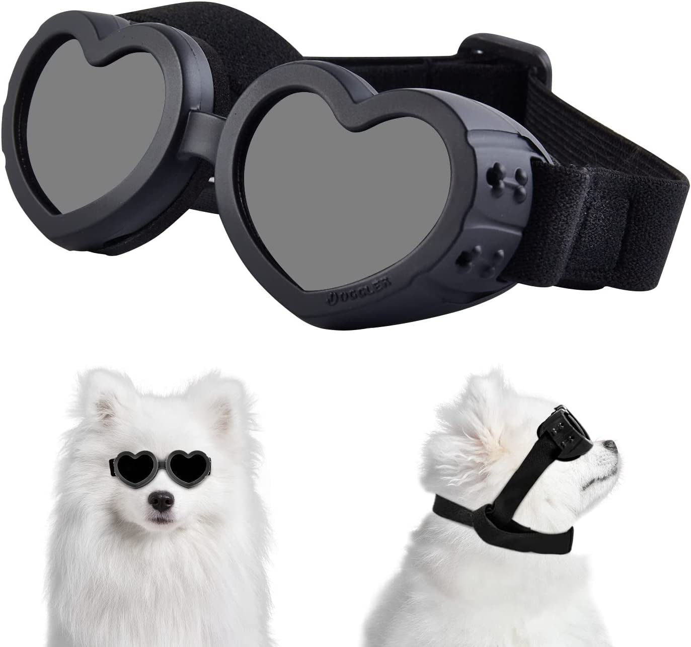 Suxible Dog Goggles Small Breed Dog Sunglasses, UV Protection Heart Shape Dog Sunglasses with Adjustable Strap, Waterproof Goggles for Dogs Doggy Pet Puppy Sun Glasses Doggie Windproof Glasses-Pink Animals & Pet Supplies > Pet Supplies > Dog Supplies > Dog Apparel Suxible Black