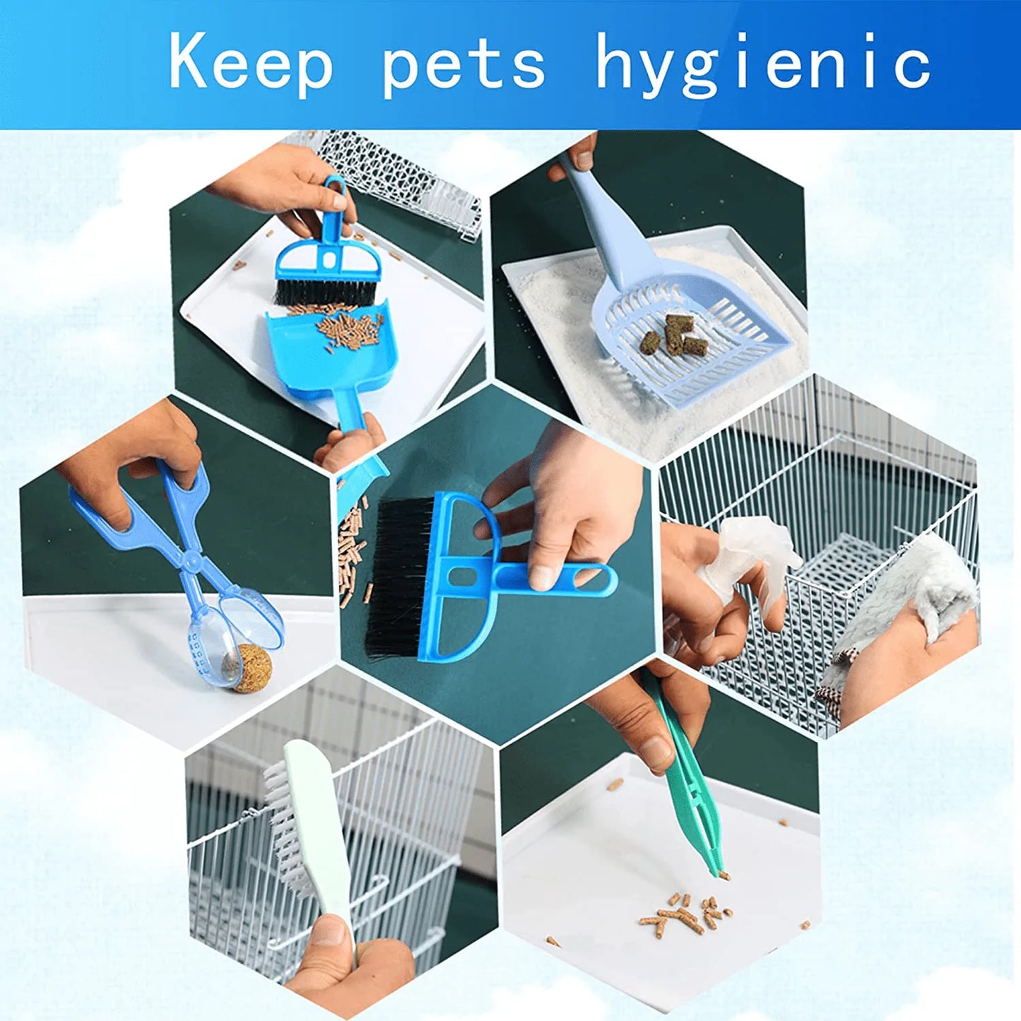Ephoria Pet Cage Cleaner Tool,13-Piece Cleaning Tools for Cat Dog Rabbit Hamster Guinea Pig Bird Parrot Lizard for Pets Cages Playpen Bedding Brush Rag Manure Shovel with Storage Bag Animals & Pet Supplies > Pet Supplies > Small Animal Supplies > Small Animal Bedding Ephoria
