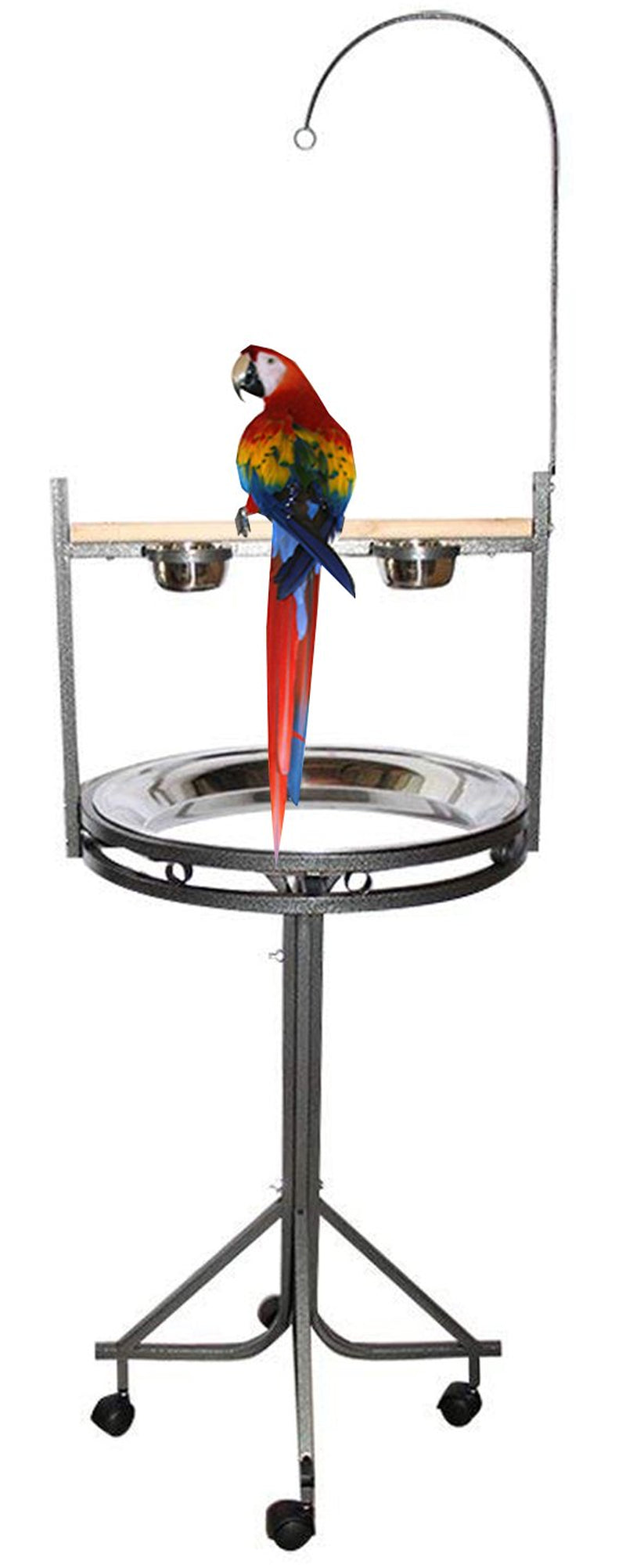 Large Elegant and Durable Wrought Iron Parrot Play Gym Ground Rolling Stand with Wooden Perch Stainless Steel Tray Toy Hook and Stainless Steel Cups Animals & Pet Supplies > Pet Supplies > Bird Supplies > Bird Gyms & Playstands Mcage