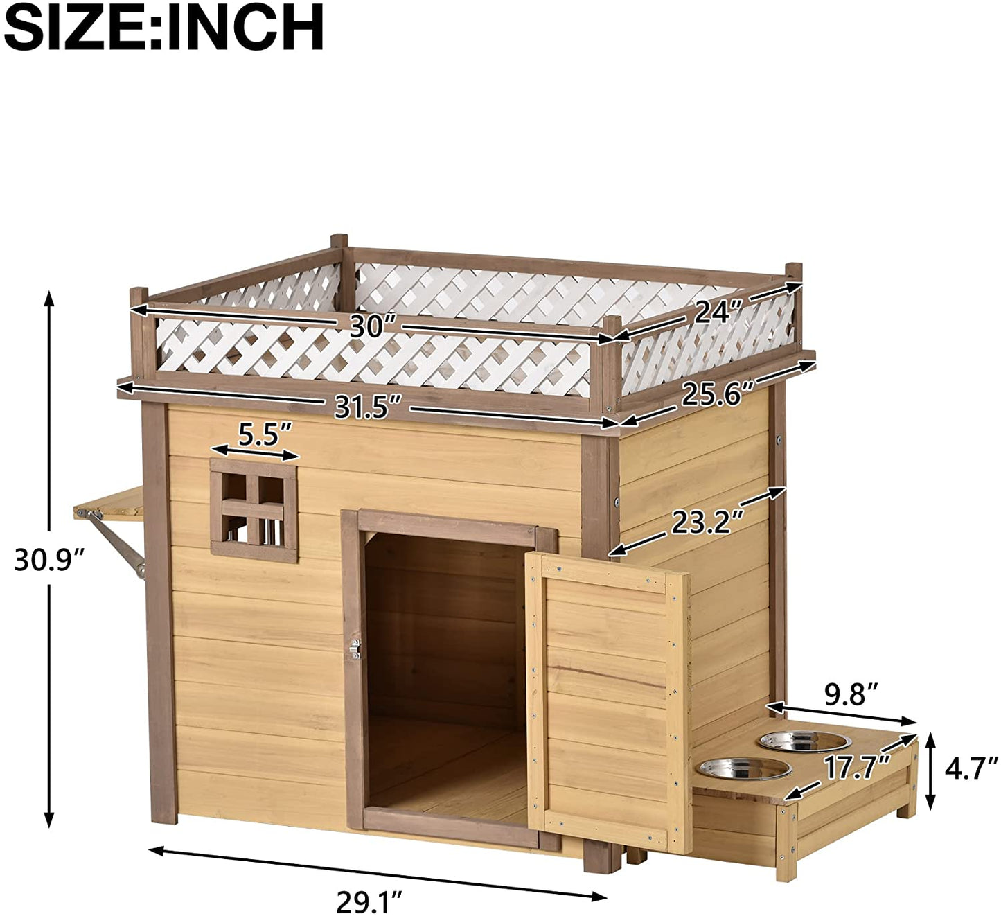Dicoly 31.5 Inch Wooden Dog House, Outdoor & Indoor Dog Crate, Puppy Shelter Kennel with Flower Stand/Plant Stand/ Wood Feeder Animals & Pet Supplies > Pet Supplies > Dog Supplies > Dog Houses Dicoly