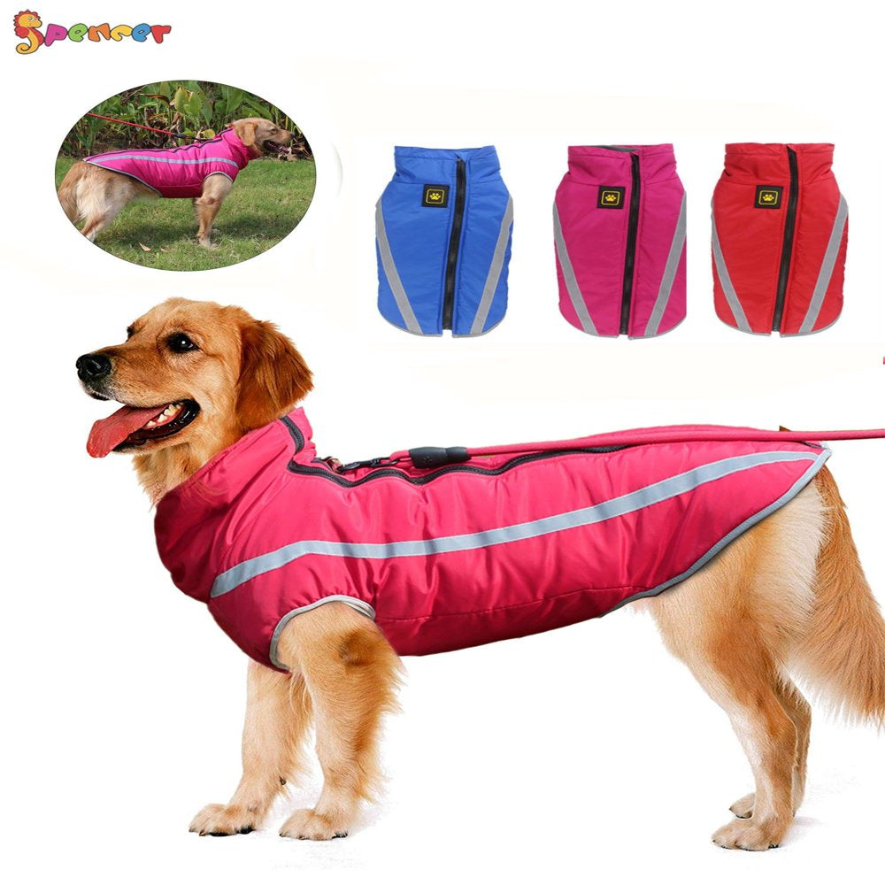 Spencer Winter Dog Coat Jacket Waterproof Warm Pet Vest Reflective Snowsuit Cold Weather Puppy Dog Outwear Apparels for Medium Large Dogs "Blue,6Xl" Animals & Pet Supplies > Pet Supplies > Dog Supplies > Dog Apparel Spencer 2XL(Chest 22.4",Back 17.8") Rose Red