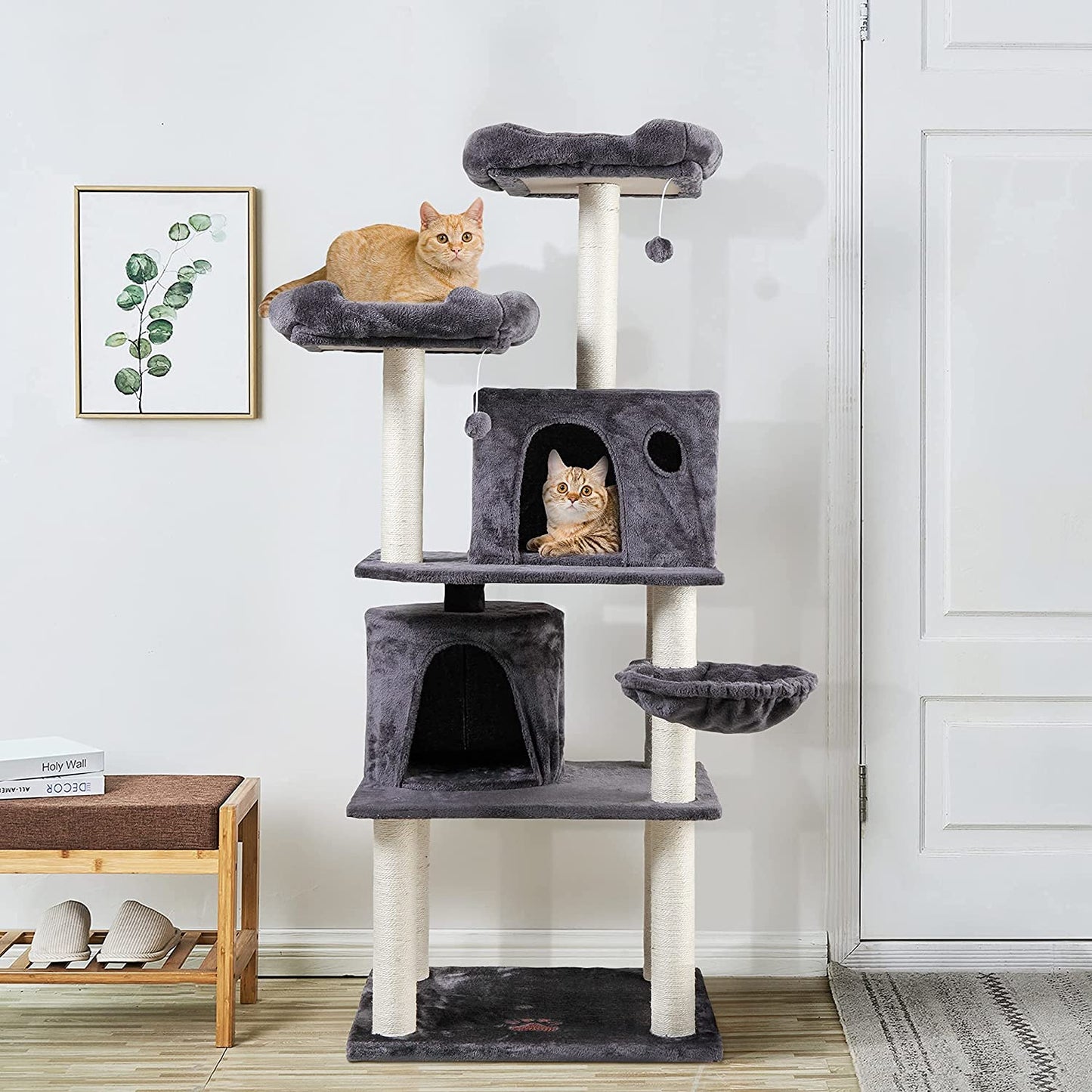 Coziwow 60" Cat Tree&Condo Scratching Post Tower Pet Kitten Play House Furniture Scratching Post,Light Gray Animals & Pet Supplies > Pet Supplies > Cat Supplies > Cat Furniture Coziwow Style2