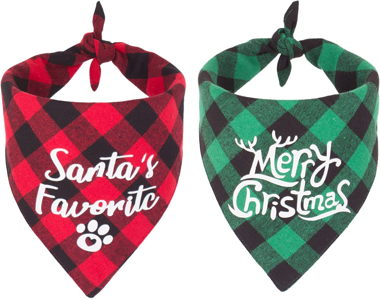 PTDECOR 2 Pack Dog Bandana Christmas Red Green Plaid Dog Scarf Triangle Bibs Kerchief Dog Christmas Accessories Christmas Bandanas for Small Medium Large Dogs Pets (Red&Green-1) Animals & Pet Supplies > Pet Supplies > Dog Supplies > Dog Apparel PTDECOR Red&Green-2