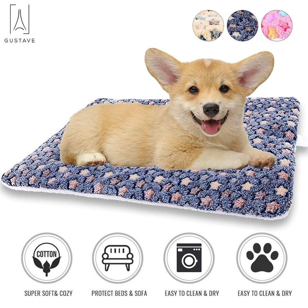 Gustavedesign Large Dog Pet Sleep Mat Soft Warm Reversible Fleece Crate Bed Mat Kennel Pad Cage Cushion for Large Small Medium Dog Cat "Yellow, S" Animals & Pet Supplies > Pet Supplies > Cat Supplies > Cat Beds Gustave M(Length 21.6", Width 16.5") Blue